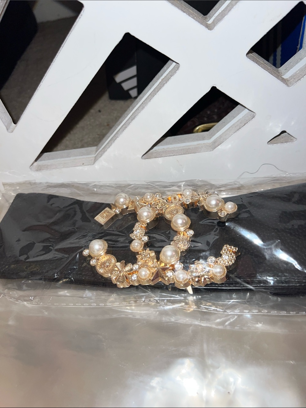 Gold Pearl Logo Stretch Belt - Women Accessories